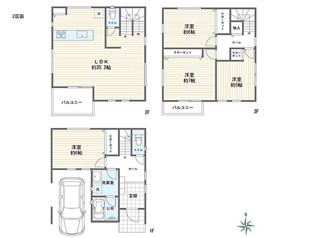 建物プラン例(2区画)4LDK、土地価格3780万円、土地面積66.64m2、建物価格2200万円、建物面積107.64m2