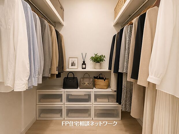 【収納】■WIC■本画像はAIがCGで家具作成しており、実際の現地に家具は設置されておりません。また、販売価格に家具、小物等は含まれておりません。