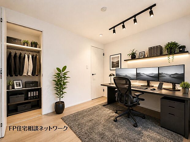 【洋室】■テレワークスペース■本画像はAIがCGで家具作成しており、実際の現地に家具は設置されておりません。また、販売価格に家具、小物等は含まれておりません。