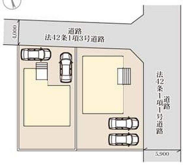 【全体区画図】カースペースは2台分ご用意しております。