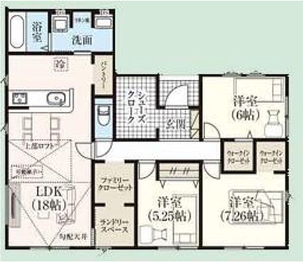 【3LDK】ご家族が集うLDKは広々18帖!
ウォークインクローゼット、シューズクローク、パントリー完備!