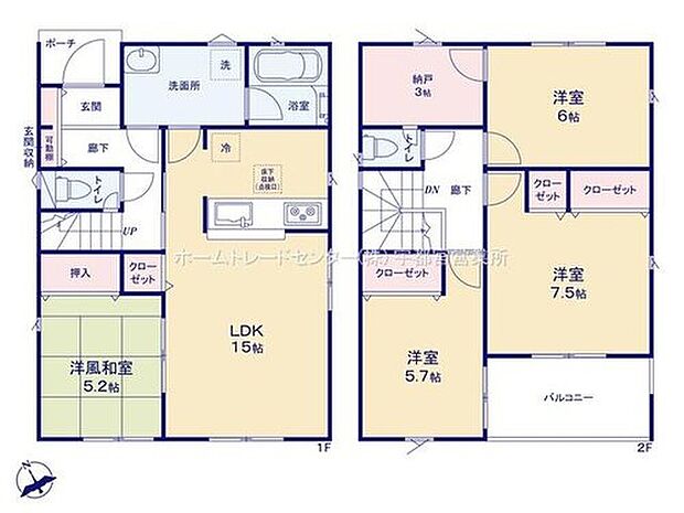 【4LDK】ご家族が集うLDKは広々15帖！
3帖のサービスルーム完備！