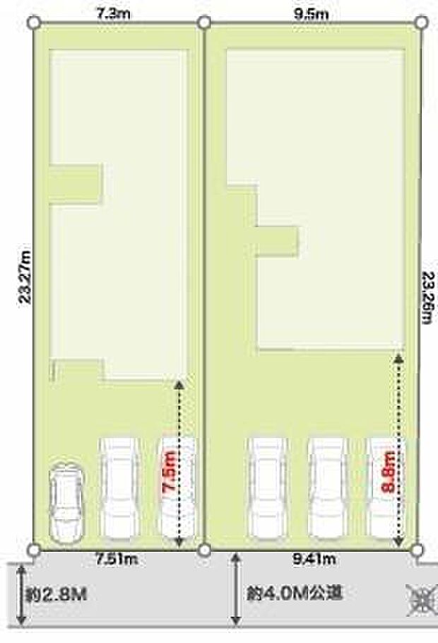 【全体区画図】カースペースは3台分ご用意しております