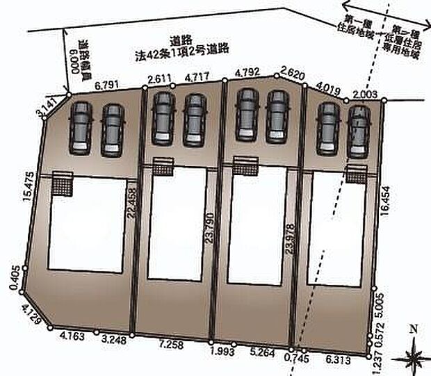 【全体区画図】カースペースは2～3台分ご用意しております