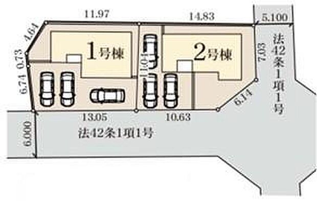 【全体区画図】カースペースは2～3台分ご用意しております