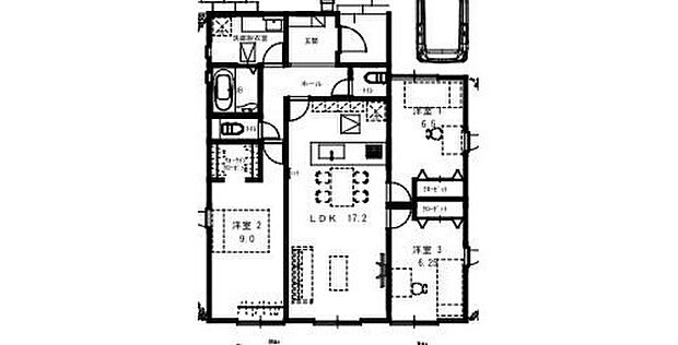 【3LDK】ご家族が集うLDKは広々17帖！
人気の平屋建て♪