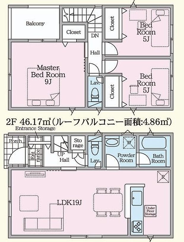 【3LDK】ご家族が集うLDKは広々19帖！雨でも安心のルーフバルコニー♪