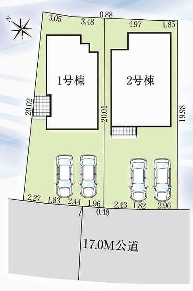 【全体区画図】カースペースは2～3台分ご用意しております。