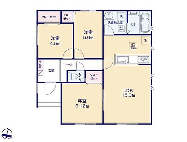 【8号棟】
間取り: 3LDK、土地面積: 125.08m2、建物面積: 68.93m2