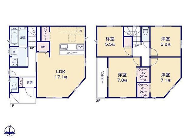 (1号棟)、価格4090万円、4LDK、土地面積105.74m2、建物面積97.41m2