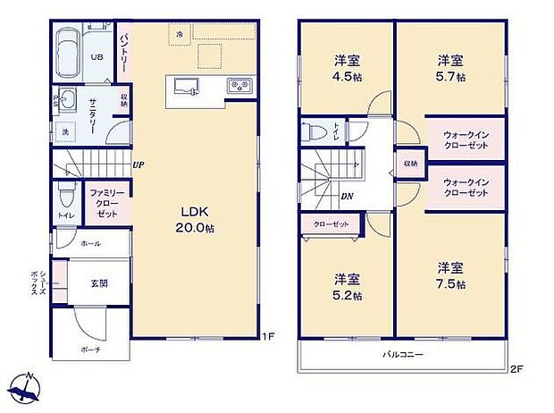 (1号棟)、価格5699万円、4LDK、土地面積119.05m2、建物面積105.57m2