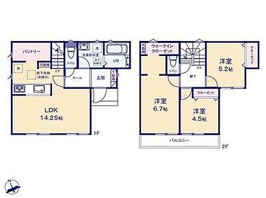 ◆お部屋すっきり全室収納付き♪主寝室にはＷＩＣもあります
◆リビングが見渡せる対面キッチン♪大容量のパントリー付きで食品のストックが収納できます
◆日当たり良好！南向きバルコニー 