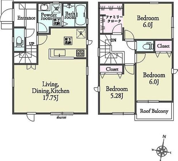 【3LDK】◆リビングが見渡せる対面キッチン
◆お部屋すっきり全室収納付き♪大型ファミリクロークもあります