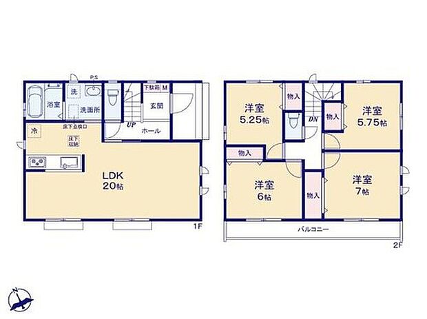 【4LDK】◆開放感のある東南６ｍ道路の角地
◆広々20帖のＬＤＫ♪
◆まとまった水回りで家事動線がスムーズ