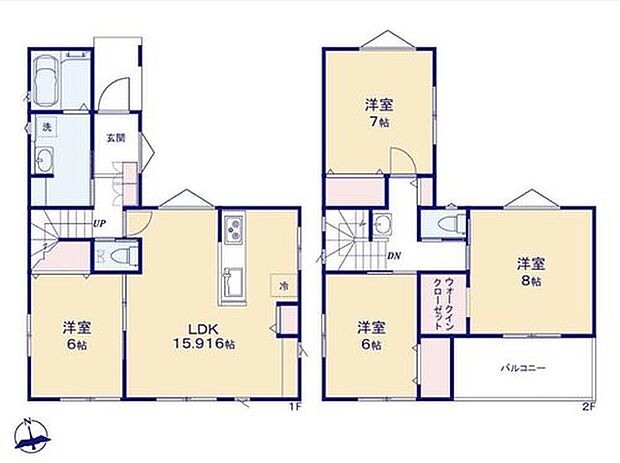 【4LDK】◆明るいリビング♪使い勝手の良い対面キッチン
◆ゆったり広めのパウダールーム
◆日当たり良好!南向きバルコニー