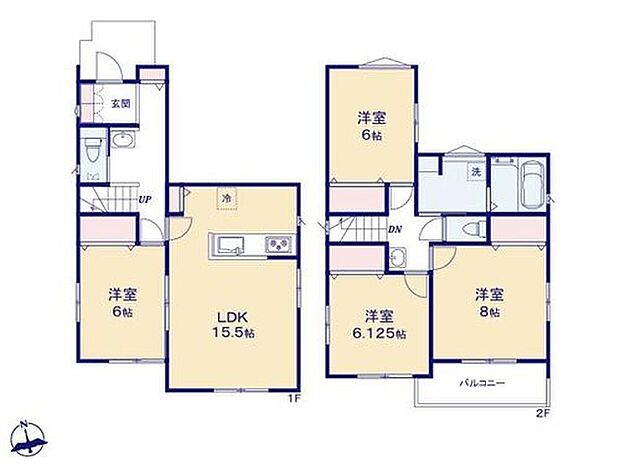 【4LDK】◆リビングが見渡せる対面キッチン
◆全室収納付きでお部屋を広くお使いいただけます
◆寝室への動線もスムーズ♪2階に浴室のある間取り