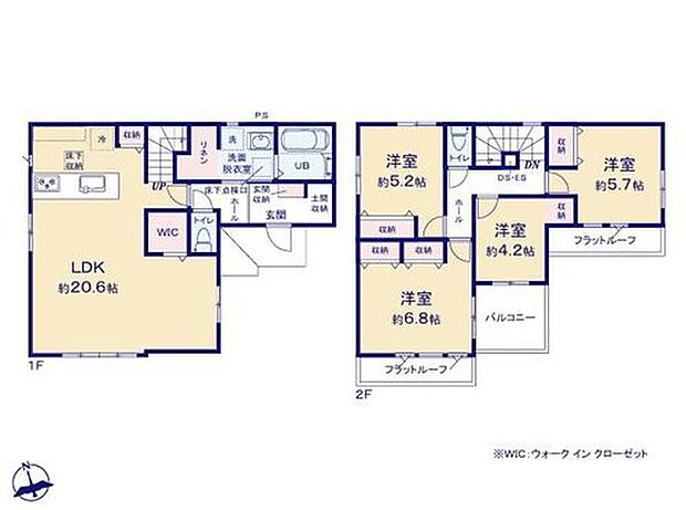 【4LDK】◆広々20帖超のLDK♪リビングの一部を居室に変更することもできます(工事有償)
◆全室収納付き♪玄関に土間収納、リビングにWIC、洗面所にリネン庫など収納も充実♪
◆日当たり良好♪南向きバルコニー