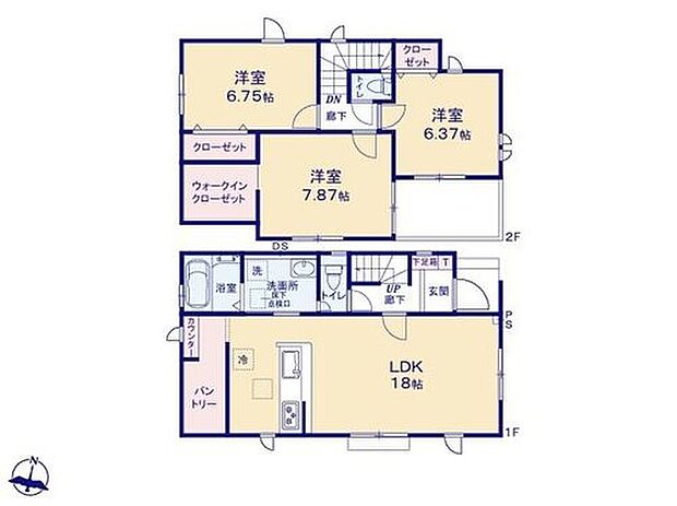 【3LDK】◆広くて明るい18帖のＬＤＫ♪リビングが見渡せる対面キッチン
◆全室南向き！日当たり良好！
◆全居室6帖以上！収納も付いているのでお部屋を広くお使いいただけます