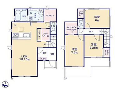 ◆大容量！キッチンに大型パントリー♪
◆広々18.7帖のＬＤＫ♪家族のご帰宅も確認できるリビングイン階段採用
◆お部屋すっきり全室収納付き♪主寝室にはＷＩＣもあります 