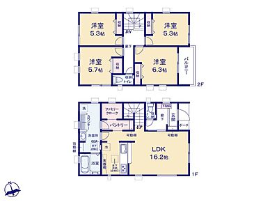 ◆忙しい時間も快適に♪広いランドリースペースと洗面所のある間取り
◆２方向から出入りできるパントリー＋ファミリークローク
◆部屋干しにも便利なホスクリーン（2ヶ所）、戸建用の宅配ボックスほか設備も充実 