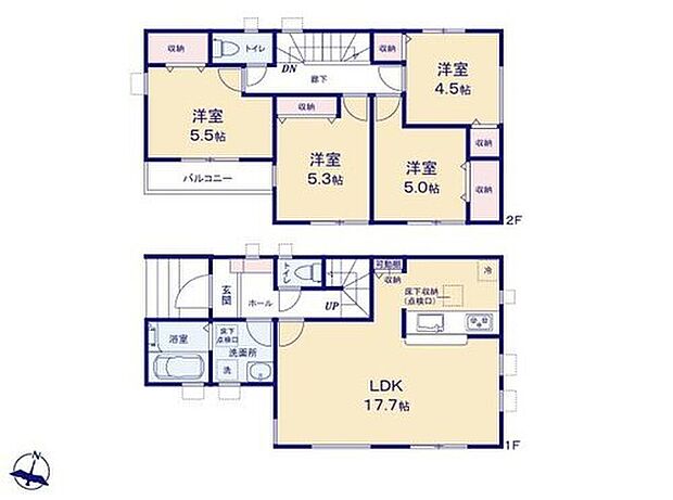 【4LDK】◆インテリアの統一感を作りやすい洋室のみの間取り
◆リビングが見渡せる対面キッチン
◆玄関から洗面室へ直行でき、帰宅後すぐに手洗い・うがいができます
◆お部屋すっきり全室収納付き
◆南向きバルコニー♪