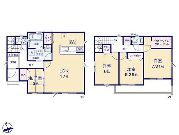【4LDK】◆リビングが見渡せる対面キッチン
◆リビングに和室が隣接した使い勝手の良い間取り♪
◆お部屋すっきり全室収納付き◆主寝室にはＷＩＣ、キッチンにパントリーつき
◆日当たり良好！南向きの続きバルコニー