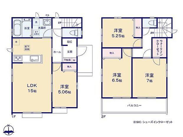 【4LDK】◆リビングが見渡せる対面キッチン
◆家事動線を考えたまとまった水回り設計
◆玄関にＳＩＣ、主寝室にはＷＩＣなど収納豊富な間取り♪