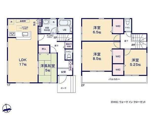 【4LDK】◆リビングに和室が隣接した使い勝手の良い間取り
◆玄関から洗面室へ直行でき、帰宅後すぐに手洗い・うがいができます
◆2階の3居室すべてにWICつき♪お部屋を広くお使いいただけます
