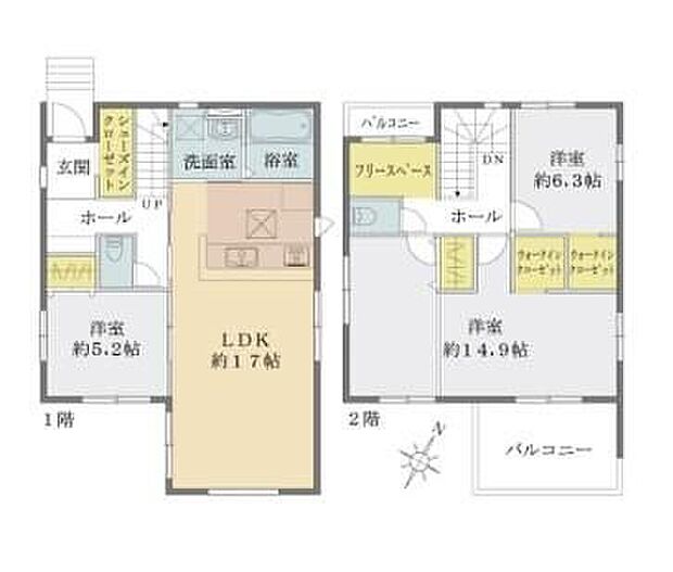 【3LDK】◆ゆったり広めの17帖のＬＤＫ♪
◆動きやすいまとまった水回り設計
◆大きな荷物もすっきり片付く玄関にＳＩＣ♪
◆３ＬＤＫ→４ＬＤＫへ間取り変更できます（工事有償）