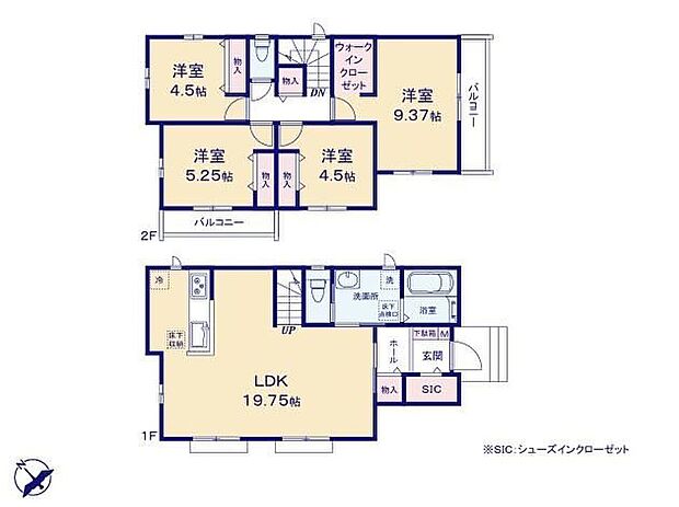 【4LDK】◆プライベート空間も大切に♪ゆとりある４ＬＤＫの間取り
◆広々19.75帖のＬＤＫ♪リビングが見渡せる対面キッチン
◆ＳＩＣやＷＩＣ付きで収納も充実しています
