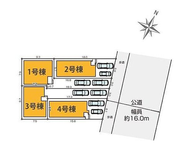 【全体区画図】◆全棟カースペース2台◆お買い物施設徒歩圏内◆閑静な住宅街です