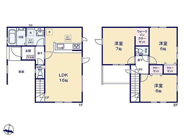 【3LDK】◆リビングが見渡せる対面キッチン
◆全室6帖以上の広々居室は収納付き♪
◆2ヵ所からアクセス可能な2WAY洗面室