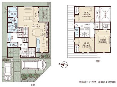 洗面には身支度や家事に便利なワイドカウンターを採用。脱衣兼ランドリー室には乾太くんを搭載し、洗濯動線もスムーズです。タイルデッキは袖壁付きで、外からの視線を抑えたプライベート空間を演出します。 