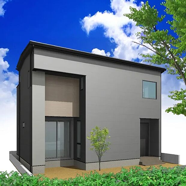 【【III期12号地モデルハウス/完成予想図(外観)】】ZEH仕様の長期優良住宅。WIC+SIC+書斎付きの3LDKの住まいです。カースペース1台分有(車種による)。※この画像は図面をもとに描き起こしたもので、実際とは多少異なる場合があります。