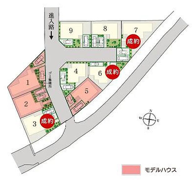 【-】全邸敷地面積38坪超のゆったりとした街並み。前面道路は幅員約6.0mあり、室内に心地よい風や陽光を取り込みます。省エネ＆安全基準を満たした住まいです。