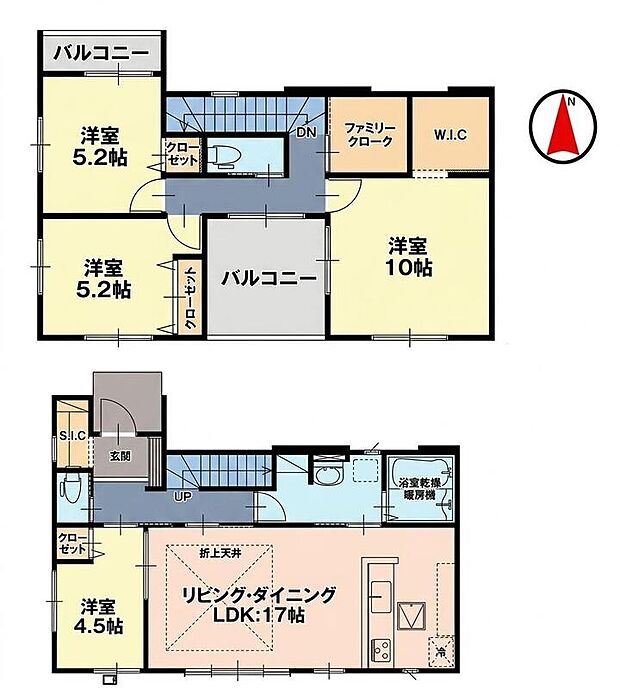 (1号棟)、4LDK、土地面積198.42m2、建物面積115.67m2