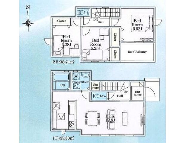 【3LDK】LDKには対面キッチンを採用で家族の会話も弾むはず♪
2階の各居室にはそれぞれ収納を完備！
