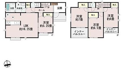 急な雨にも安心のインナーバルコニー♪
全室南向きで明るく開放的な間取り！ 