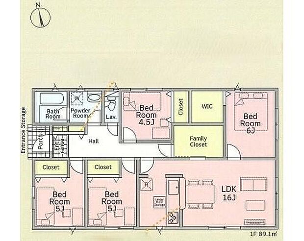 【4LDK】ゆとりの設計の平屋建て♪
ファミリークローゼットやWICなど大型収納も充実しています！