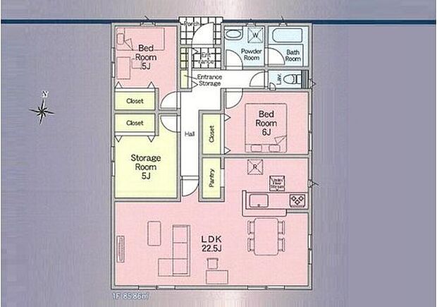 【2LDK+S】◇導線が楽ちんな平屋のお住まいです♪
◇開放感溢れるLDKは22帖超え！ご家族皆様でゆったりとお過ごしいただけます♪
◇食品の備蓄もスッキリ収納できるキッチン横のパントリー♪