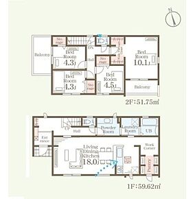 広々18帖のLDK！対面キッチンからはLDK全体を見渡せます♪
ママにとっても嬉しい便利なパントリーや、雨の日や花粉の時期のお洗濯も安心なランドリールーム完備！ 