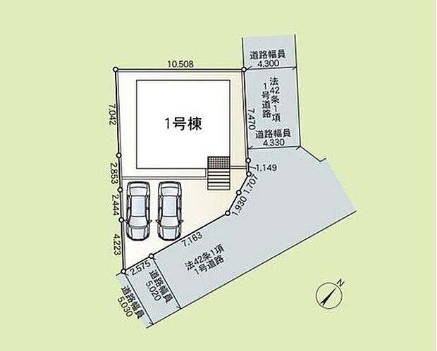【 区画図】カースペースが2台分ございますので、家族分の自転車を駐輪したり、急な来客用の駐車スペースとしてもお使いいただけます。
