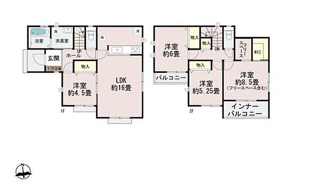 【4LDK】◇ＬＤＫ16帖☆家具配置がしやすいサイズ感♪続き間に洋室有♪
◇全居室南向きで陽当り良好♪
◇ホール収納、フリースペース、WICなど随所に豊富な収納を完備◎