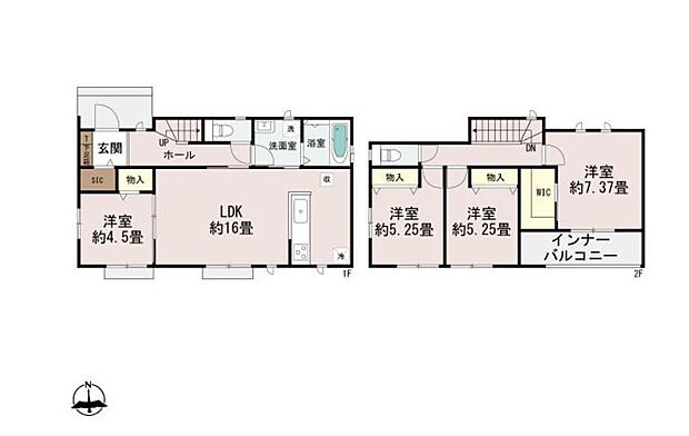 【4LDK】LDK+洋室の使い分けが魅力!
来客・在宅ワーク・子育てまで柔軟に対応♪
2階にはWIC付きの洋室や雨の日でも安心のインナーバルコニーを配置!
全室南向きで陽光満ちる心地良いゆとりの邸宅♪