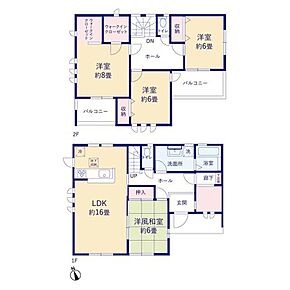 LDK16帖☆全居室南向き＆全居室6帖以上のゆとりある空間が魅力の4LDK！全居室に収納スペースはもちろん、SIC、WICも完備し収納豊富なお住まいです♪採光や、開放感をもたらす広々バルコニーは2部屋に設置☆ 