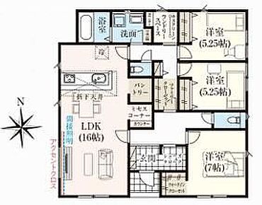 ☆生活動線がコンパクトで人気の平屋プラン☆LDKには広々パントリー、カウンター付きの家事コーナーを備えキッチンはいつもすっきり、雑務もはかどります◎室内干しにうれしいランドリースペース付き。 
