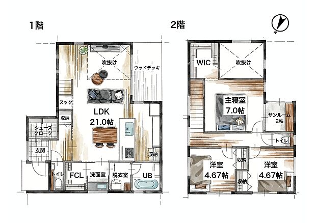 1階に大容量収納できるファミリークローゼット完備の3LDK
駐車スペース4台分可能