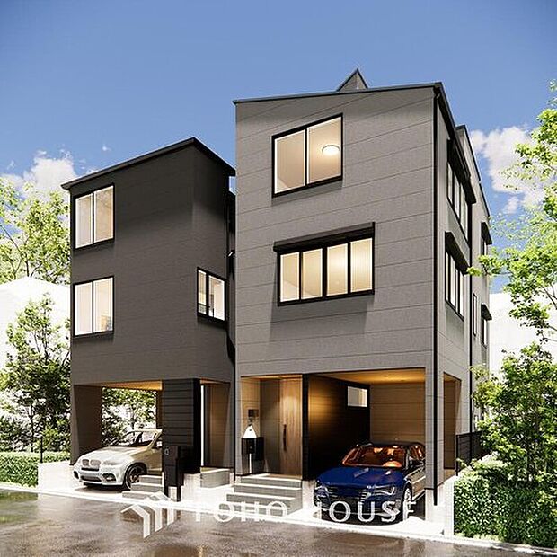 【外観】（パース）
街並みや周辺の環境に呼応しながら、美しく、そして毎日の暮らしを考慮した機能性の高い住まい。