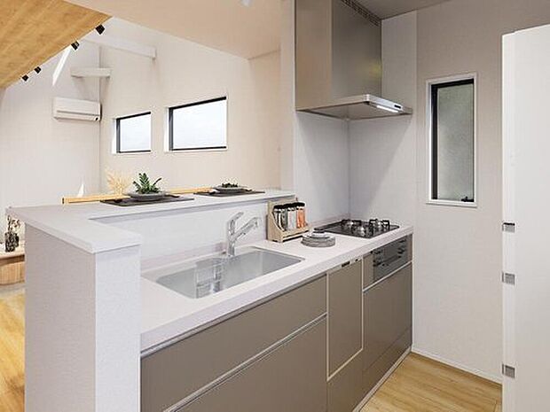 【家事時短の叶うキッチン◎】（パース）
人気のシステムキッチン採用！食洗機付きで時短にもなり、家族との時間も増えます♪