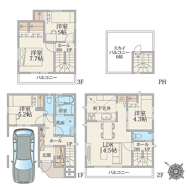 建物面積106.60m2、内カースペース12.42m2